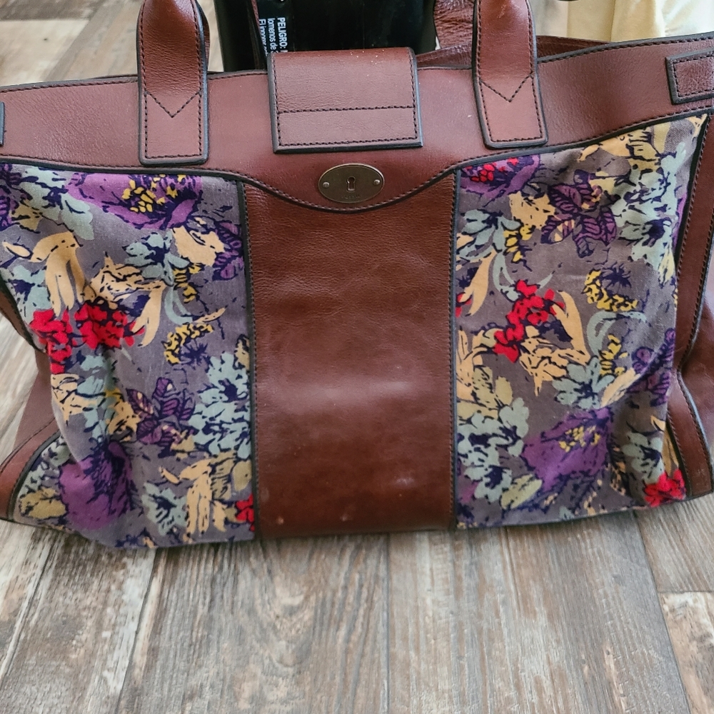 Fossil Vintage 1954 leather and velvet satchel